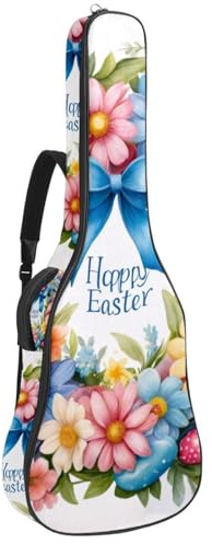 Große Universal-Akustikgitarrentasche, wasserdichte Gitarren-Gigbag mit Schutzschicht, mehrere Taschen, Gitarren-Rucksack, blauer Frohe Osterkranz, mehrfarbig, 42.9x16.9x4.7 in, Gitarrentasche
