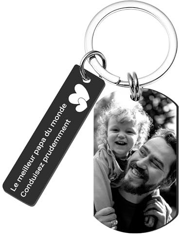 Easycosy Porte Clef Personnalisable Porte-Clés Personnalisé Photo et Texte Gravé, Idée Cadeau Fete des Peres Personnalisé pour Papa Homme Femme Garçon Fils Maman Papy Ami Pour Noël, Fête des Pères