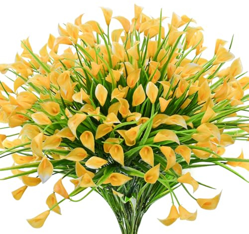 Bacucine 24 paquetes de flores artificiales de lirio de cala artificiales para exteriores, resistentes a los rayos UV, flores de plástico para porche, jardín, ventana, caja, decoración de mesa