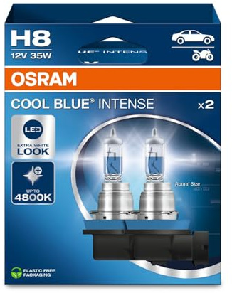 OSRAM COOL BLUE® INTENSE H8, bis zu 4.800K, Halogen-Scheinwerferlampe, LED-Look, Hängebox (2 Lampen)