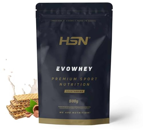HSN Evowhey Protein | Barquillo de Crema de Avellana 500g = 17 Tomas por Envase Concentrado de Proteína de Suero | 100% Whey Protein Concentrate (WPC) | No-GMO, Vegetariano, Sin Gluten ni Soja