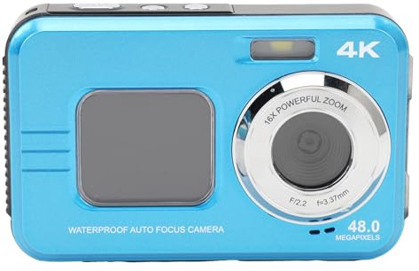 Fotocamera Subacquea 4K, Fotocamera Impermeabile da 48 MP con Messa a Fuoco Automatica con Doppio Schermo Selfie Zoom 16X, Fotocamera Digitale Compatta Impermeabile da 11 Piedi,
