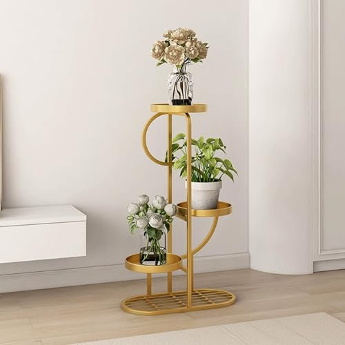 DSEWTEZXI Grandes porte plantes d'intérieur, Métal support jardiniere balcon, interieur Salon Décoratif porte plante, etagere plantes exterieur, Plantes d'angle support, pour Balcon,Salon.(Gold,84cm)