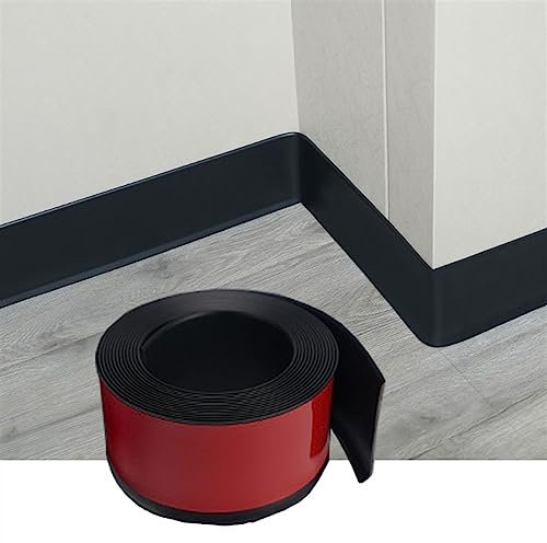 1M Vinyl-Wandsockel flexibler selbstklebender Vinyl-Sockelleiste mit Falten, Vinyl-Bodensockel mit Zehe für Wand, um Wand-Fugendüse abzudecken(Black,(W)10cm/3.9inch)