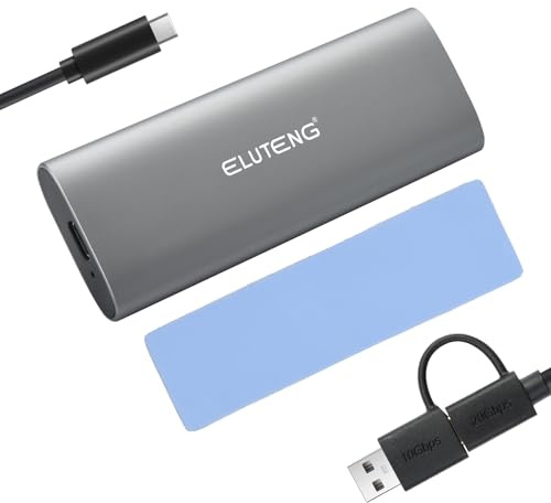 ELUTENG 20Gbps USB 3.2 Gen 2 M.2 NVMe NGFF SSD Gehäuse Adapter Aluminium, M2 SSD Enclosure für 2230/2242/2260/2280 M.2 SSD von M-Key/M+B Key/B-Key mit USB C zu C/A-Kabel，Werkzeuglos