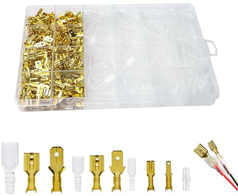 600Pcs Male Female Spade Connectors Kit, Wire Crimp Terminal Block 3 Sizes | Copper PVC Insulated Terminals Sleeves, 2.8mm 4.8mm 6.3mm Electrical DIY, Car Audio Marine Transparent Storage Box