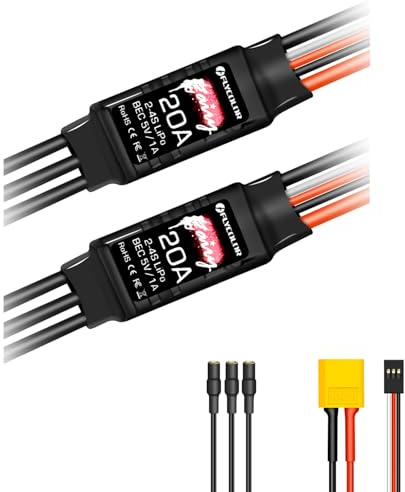 Flycolor 20A bürstenloser ESC mit 5V BEC XT60 & 3,5mm Stecker (4 St.) | Leichtes Micro-Design, 5V 1A BEC-Ausgang, für RC-Auto/Boot/Flugzeug/Drohne, 3,5mm Stecker, super kompakt