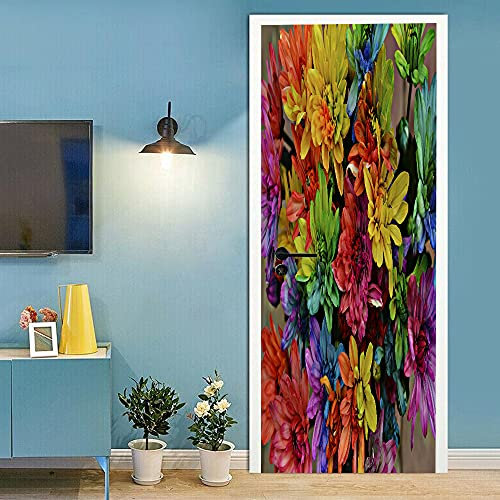Türtapete selbstklebend TürPoster 3D Bunte Blumen Türtapete Selbstklebend Fototapete Türfolie Poster Tapete Abnehmbar Wandtapete für Wohnzimmer Küche Schlafzimmer B90 x H200cm