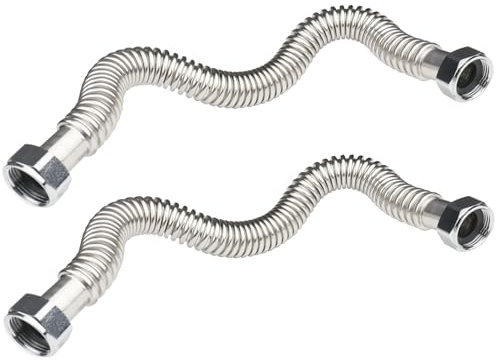 WHK 2 Pack 24-Inch Water Heater 1 Flexable Hose Pipe Connector Supply Line 1 Inch FIP x 1 Inch to Connect Water Heater,Water Softener,Water Filter (Stainless Steel)
