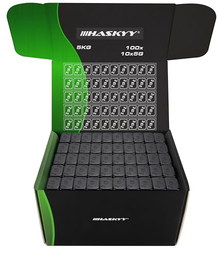 HASKYY 5KG Pesi equilibratura Nero 10x5g I Pesi Adesivi Pesi in Acciaio Striscia Adesiva 100x con Bordo di Uscita I zincato & Rivestito plastica I Nero