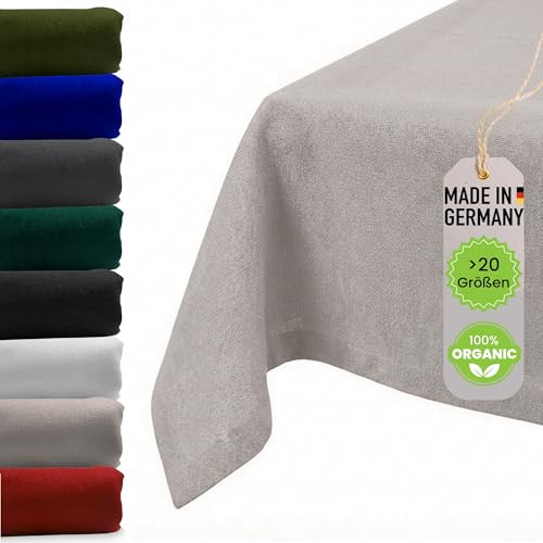 chambry Premium Tischdecke 100% Baumwolle (Canvas) - Handarbeit Made in Germany - robuste hochwertige Tischwäsche - Sand 120cm x 200cm