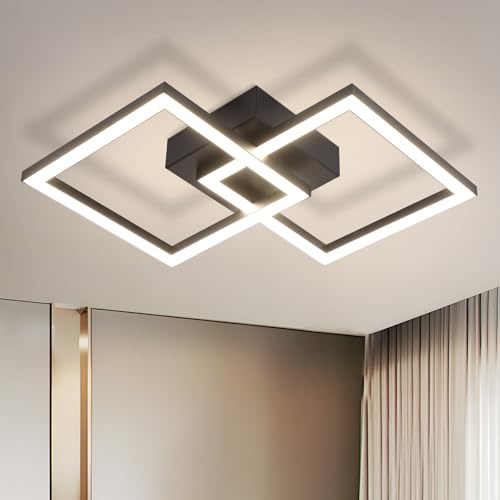 ZMH Deckenlampe LED Deckenleuchte Flur Schwarz Flurlampe Naturweiß 4000K | Modern Design Schlafzimmerlampe 47CM Eckig Küchenlampe 24W Deckebeleuchtung für Schlafzimmer Wohnzimmer Küche Büro