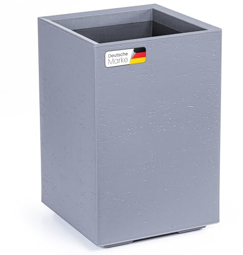 KONZEPT Großer Pflanzkübel auf Rollen für innen und außen, 40×40×60 cm, grau in Betonoptik, aus 100% recyceltem Material – ideal für Wohnzimmer, Garten und Terrasse