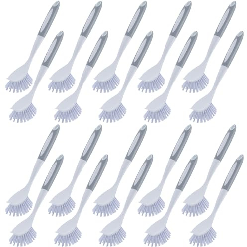 Hsei 20 Pcs Gray Kitchen Scrub Dish Brush Bulk with 11 Inch Handle Cleaning Dish Scrubber with Stiff Bristles Washing Scrub Brushes for Housekeeping for Pots and Pans, Kitchen Sink