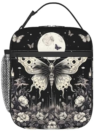Lonchera aislada gótica con diseño de calavera y mariposa para mujeres y hombres, lonchera de Halloween, a prueba de fugas, bolsa térmica para preparación de comidas, lonchera para el trabajo, la