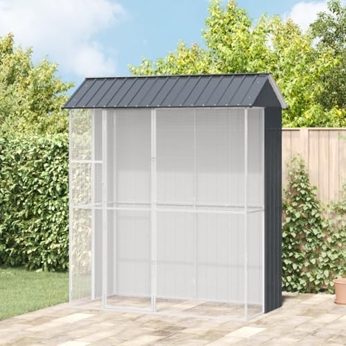 HUAKEHOM Voliere Anthrazit 215x110x247 cm Stahl
