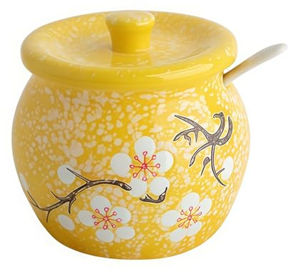 Sugar Bowl with Lid and Spoon 400ml, Flower Pattern Sugar Holder for Coffee Bar,Ceramic Sugar Dish