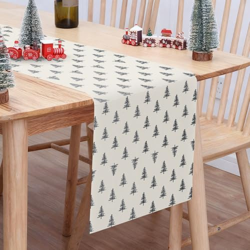 Schwarz Bäume Weihnachten Tischläufer, Modernes Weihnachten Tischläufer, Xmas Tischläufers Winter für Weihnachten, Party Urlaub Küche, Esszimmer und Innenbereiche, 40×140 cm