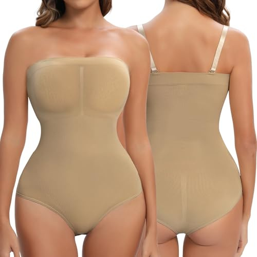 Miguofan Strapless Bandeau Shapewear Bodysuit for Women Tummy Control Cami Shaping Body Suits Top Body Shaper Waist Trainer