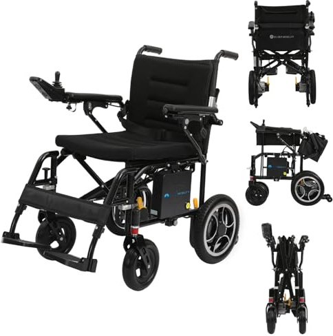 Glider Mobility Nova Lite Lightweight Folding Electric Wheelchair – Dual 250W Motors, 24V 10Ah Lithium Battery, 14-Mile Range, 8km/h Speed, 120kg Capacity, Airline Approved, Portable Powerchair