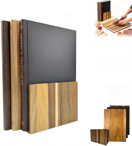 Planche à découper en forme de livre, lot de 3 planches en bois massif en forme de livre avec support en bois, pour les chefs amoureux de livres, fruits, légumes, viande, poisson, fromage et pain
