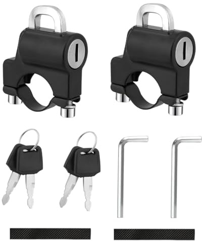 Zpeiran Serrure Antivol pour Casque de Moto et Vélo,2 Pcs Cadenas de Sécurité Universel en Alliage d'Aluminium Noir pour Guidon 22mm-28mm - Protection Contre Le Vol