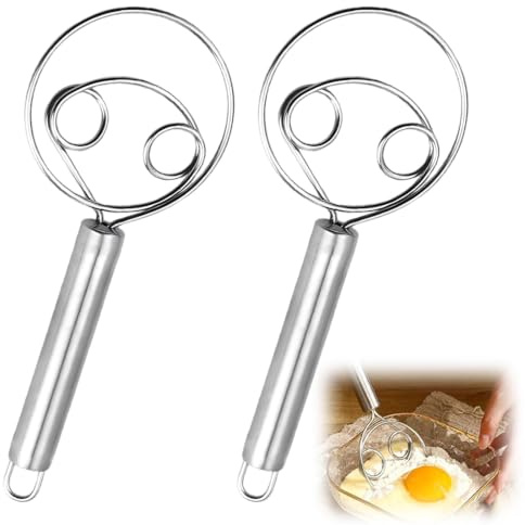 IEBTAWN 2 Pièces Fouet À Pâte Danois, Fouet À Pâte À Pain, Outil Pour Mélange Et Agitation De Pâte En Cuisine, Fabrication De Pâtisseries Et Pain Maison, Fouet À Œufs En Acier Inoxydable