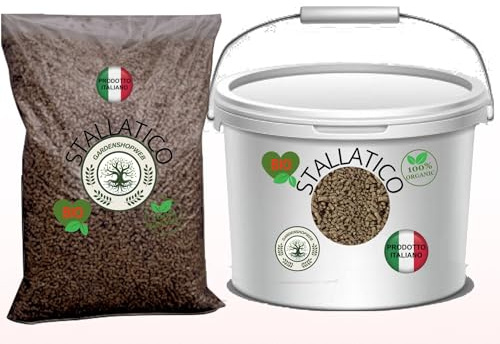 Stallatico Pellettato Umidificato Ammendante Ricco di Azoto e Potassio consentito in agricoltura Biologica (Secchio 15 Kg)