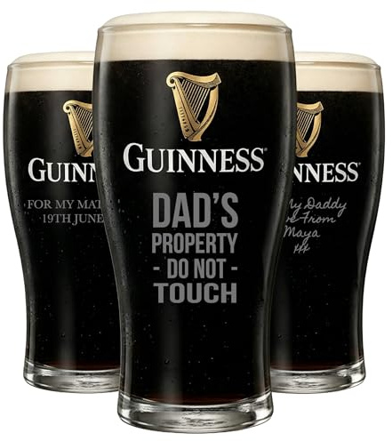 NOT JUST A PRINT Guinness Official Branded Pint Glass – Personalised Engraved Gift – Custom Message Beer Glass – Etched Name Gift for Him, Dad, Birthdays, Christmas – 20oz Gravity Pint Glass