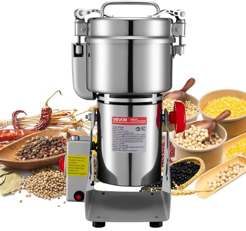 VEVOR Molinillo Eléctrico de Especias 2100 W, Molinillo de Cereales de Alta Velocidad 28.000 rpm, con Cuchillas Triples de Acero Inoxidable para Granos Secos, Especias, Cereales, Maíz, Pimienta