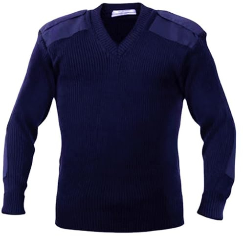 Maglione da uomo, caldo, traspirante, maglione invernale, maglione da lavoro, militare, scollo a V, abbigliamento da lavoro, Blu scuro, M