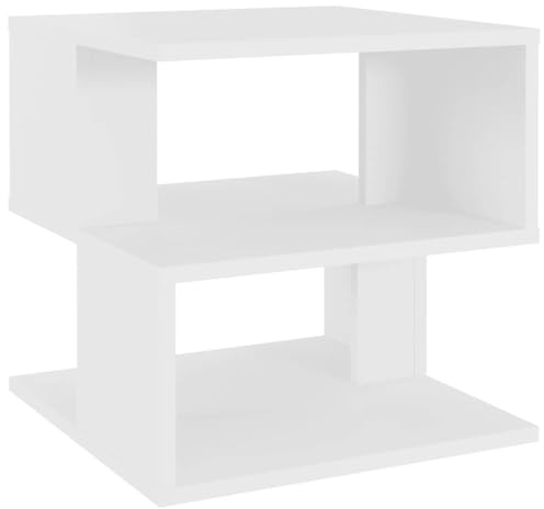 KPWENFBSL Beistelltisch Weiß 40x40x40 cm- Moderner Nachttisch aus Holzwerkstoff mit 2 Ebenen - Praktischer Kaffeetisch und Quadratische Ablage für Wohnzimmer und Schlafzimmer