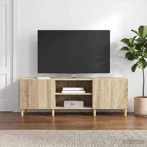 Boltkex TV-skåp Sonoma-ek av trämaterial 150 x 31 x 50 cm med 2 svängdörrar, 1 brädhylla, lagringsutrymme för TV-skåp, lowboard, TV-bänk, mediamöbler, vardagsrum