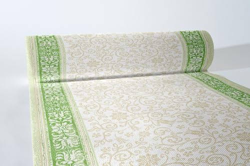 Sovie HORECA Airlaid Tischläufer Lara in GRÜN, 40 cm x 24 m, 1 Stück, perforiert alle 120 cm, Blütenornamenten, Ideal für Gastronomie, Catering, Hochzeiten, Private Feiern