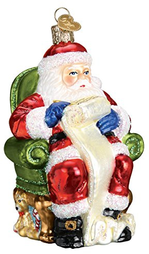 Old World Christmas Santa Checking His List Glass Blown Ornament for Christmas Tree, Handcrafted Holiday Decoration, Santa Collection