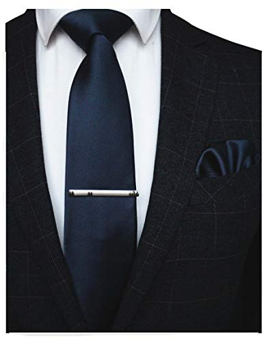 RBOCOTT Navy Silk Tie and Pocket Square, Necktie Tie Clip Set for Men (8)