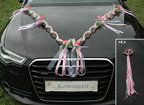 Ratan Fantasie Girlande Braut Paar Rose Orchidee Kamelie Deko Dekoration Hochzeit Car Auto Wedding Deko Girlande PKW (rosa)