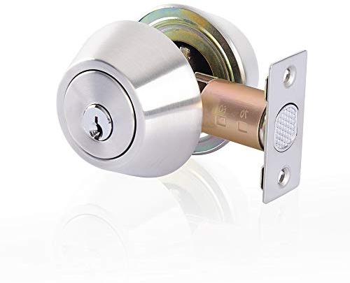 Rulart Double keyed Deadbolt Lock - Keyed on Both Sides, 2-Way Adjustable Cylinder Deadbolt (Privacy/Passage), Satin Stainless Steel (Silver, Single Cylinder) (Silver, Double Side)