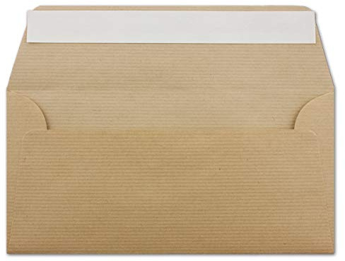25 DIN Lang Briefumschläge Kraftpapier gerippt - 11 x 22 cm - 100 g/m² - Gerade Klappe mit Haftklebung Umschläge ohne Fenster - Glüxx-Agent