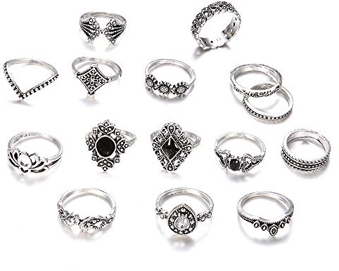 YAZILIND Sterling Silber Edelstein Schildkröte Prinzessin Herz Blume Geschnitzte Boho Vintage Frauen Joint Knuckle Ringe Sets Fingerring
