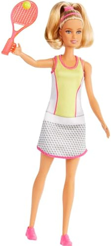 Barbie GJL65 - Tennisspielerin-Puppe, blond, mit Tennisdress, Tennisschläger und Tennisball, Spielzeug ab 3 Jahren