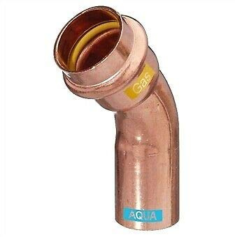 Pressfittings Kupfer V Konturen Alle Varianten Trinkwasser Gas Heizung (Bogen 45 Ø, 1 Muffe 22mm)