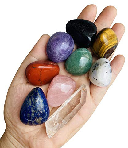 Set di 9 cristalli di Chakra per pietre curative, burattati e lucidati, per 7 Chakra bilanciamento, terapia di cristallo, meditazione, Reiki o come pietre per il pollice, pietre di palma
