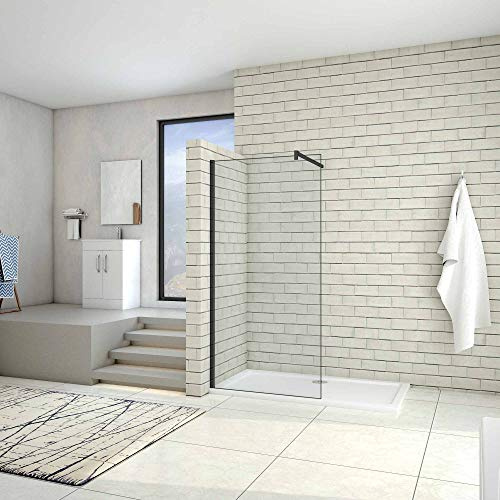 AICA paroi de douche 60x200cm profilé noir mat paroi de douche noire mat à l'italienne avec une barre de fixation noire