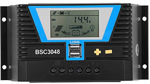 Fafeicy Solarregler Solar Laderegler Wasserdichter Solarpanel Regler BSC3048 30A 12V/24V/36V/48V Multifunktional Solarregler für Verschiedene Batterien