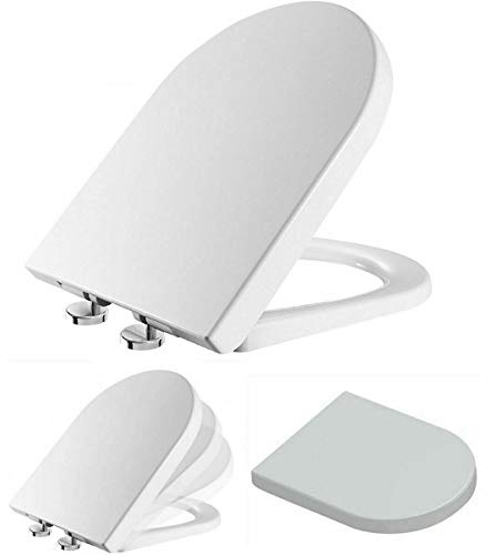 Abattant de WC innovant avec système d'abaissement automatique SoftClose et EasyClean - En forme de D - Blanc - Couvercle avec fonction Quick Release - Lunette de toilette amovible antibactérienne