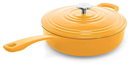 Chantal Sartén de hierro fundido esmaltado de 4 cuartos con tapa, caléndula
