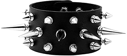 MILAKOO schwarzes Lebderarmband Punk Rock Nieten Armband breiter Leder Armreif Manschette verstellbar