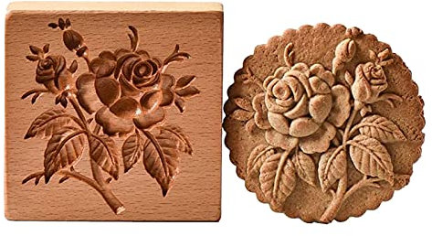 Luckxing Keksformen Aus Holz, 3D Press-Stempel Lebkuchenform, Ausstecher Zum Backen, Verwendet Für Keksstempel, Prägung, Kunsthandwerk, Dekoration, Backwerkzeuge (Kiefernkege, Blumen)