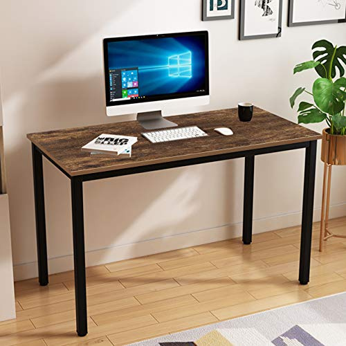 sogesfurniture Bureau Informatique en Bois et Acier, Meuble de Bureau pour Ordinateur Poste de Travail Table d’étude Table Salle à Manger pour Maison Bureau, 120x60x75cm, Marron & Noir